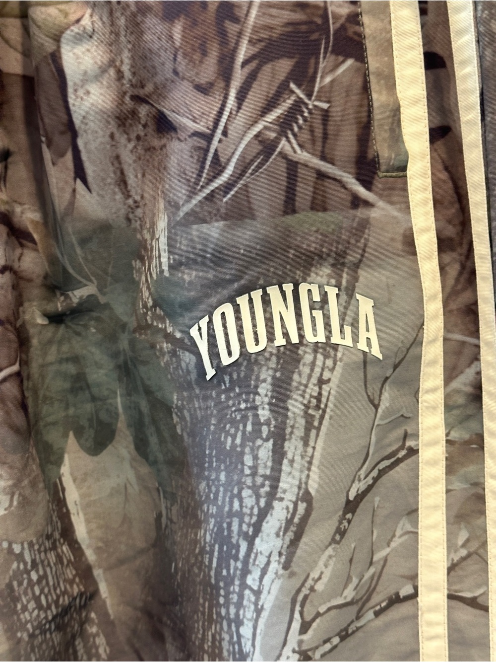 YoungLA Green & Brown Camo Track Pants with Cream Side Stripes - Picture 3 of 6